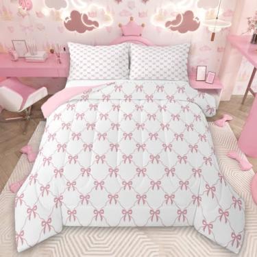 Imagem de Feelyou Conjunto de edredom infantil com laço rosa kawaii, fofo, coquete, nó e laço, edredom, estilo princesa, presentes para mulheres, adolescentes, microfibra, ultramacia, respirável
