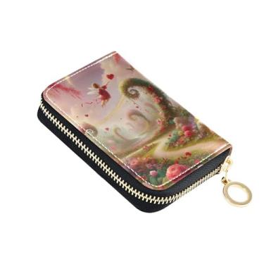 Imagem de Carteira feminina de couro com bloqueio de RFID, bolsa de moedas pequena com zíper rosa floral borboleta