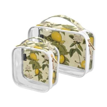 Imagem de Folhas de outono remendos de abóbora sacos de viagem de plástico transparente com zíper, bolsa de cosméticos para carro, bolsa para meninas, pacote com 2, Limões à moda antiga-9, one size