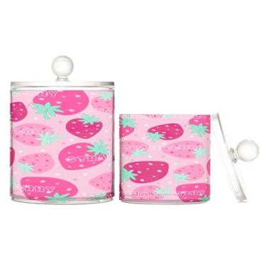 Imagem de Pacote com 2 frascos de boticário de plástico rosa com tampas, suporte Qtip com tampa, organizadores de recipientes de maquiagem