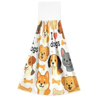 Imagem de Joisal Toalhas de mão de outono com laços para pendurar filhotes fofos cachorros adoram toalhas de chá de forno, conjunto de 2, toalhas de mão de cozinha fofas e absorventes macias, 46 x 35 cm