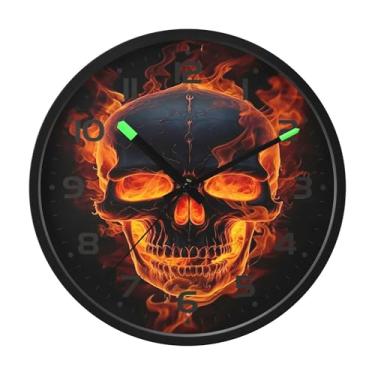Imagem de SEHANY Relógio artístico de parede de caveira silencioso, sem tique-taque, relógio redondo operado por bateria, controle de som, luz noturna, relógios de parede para sala de estar, cozinha, quarto