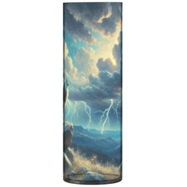 Imagem de Vasos de flores cilíndricos para centros de mesa, vasos e vasos de plástico relâmpago uivando lobo e plantadores personalizados decoração moderna de sala de estar, 30 cm x 9,9 cm