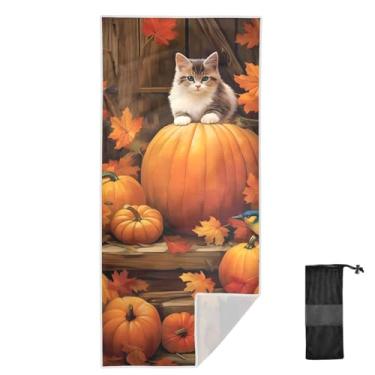 Imagem de Joitme Toalha de secagem rápida de abóbora de gato de Ação de Graças, tamanho M, toalhas de praia de microfibra, toalhas de natação para adultos