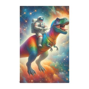Imagem de Joisal Astronaut t Rex Toalhas de prato de nebulosa arco-íris para decoração de cozinha, toalha de mão de chá, panos fofos para lavar louça, absorvente de banheiro, 45 x 71 cm, 1 pacote