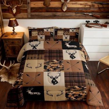 Imagem de Feelyou Conjunto de edredom camuflado de cervo para todas as estações, conjunto de cama com chifres e 2 fronhas, de microfibra de caça, camuflagem, roupa de cama Queen, para decoração de quarto de