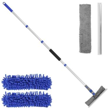 Imagem de Kit de limpeza de rodo de janela, ferramenta de limpeza de janela 2 em 1 com haste de extensão, ferramenta de lavagem de para-brisa de carro para carro, ambientes internos e externos, janelas altas