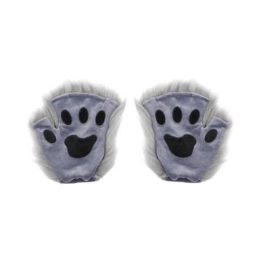 Imagem de Luvas Sem Dedos De Pelo Sintético Quente Em Forma De Pata De Lobo Para