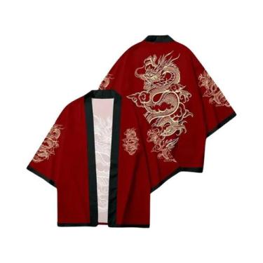 Imagem de Kimono Haori Yukata Com Estampa De Dragão Para Adultos, Top De Cosplay