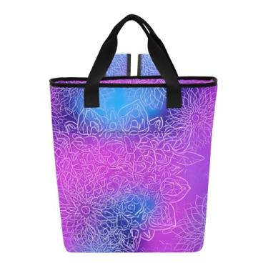 Imagem de Joitme Lancheira floral roxa azul mandala térmica impermeável 36 latas lancheira para trabalho 34 x 15 x 40 cm