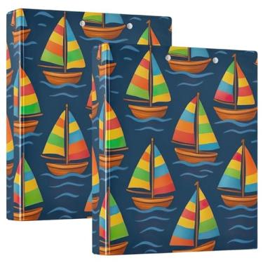 Imagem de Fichários personalizados lindos veleiros azul escuro de 3 cm, 3 argolas, 200 folhas, 3 pastas de anéis, fichário planejador de anéis redondos, 31,5 x 27 x 6 cm, pacote com 2