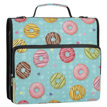 Imagem de Bolsa de fichário colorida Delicious Donuts azul com alça de ombro, estojo organizador com zíper com alça para escola e escritório, vários bolsos comporta 500 folhas