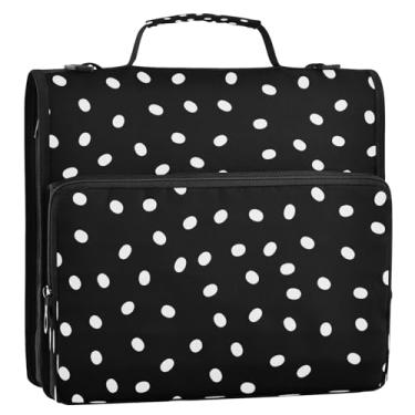 Imagem de Bolsa organizadora de fichário com zíper preto sólido de bolinhas brancas com alça, 3 anéis de 3 anéis, suporte de pasta de portfólio para escola ou escritório