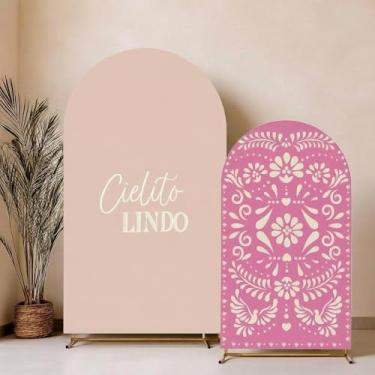 Imagem de Mindsoft 2 peças de capa de fundo rosa Cielito lindo arco 1,8 m e 2,2 m elastano para decoração de festa de chá de bebê mexicano aniversário casamento chá de noiva