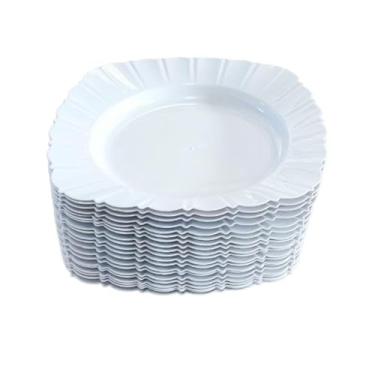 Imagem de Pratos Plástico Quadrado Resistente, Leve, Reutilizável, 23 cm x3 cm para Festas, Churrasco e Refeições Familiares, Leve para Transporte(Branco)