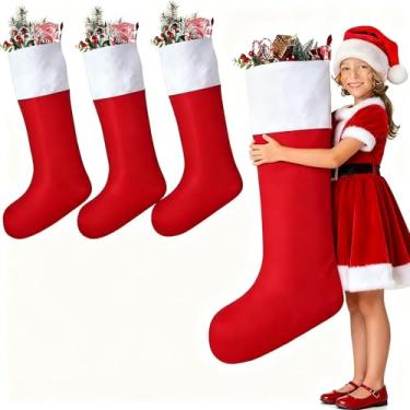 Imagem de Meias de Natal gigantes de 96,5 cm a granel extra grande, enfeite de feltro grosso para pendurar na árvore de Natal, decoração de festa de Natal (4 peças)