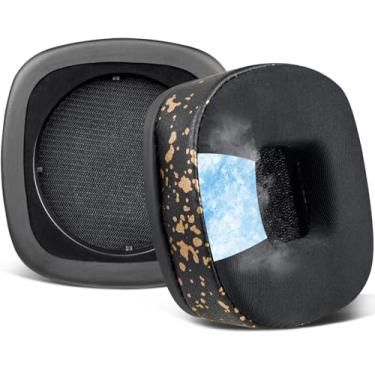 Imagem de SOULWIT Almofadas de substituição com gel de refrigeração para Marshall Major 1/2/3/4, I/II/III/IV ANC Bluetooth fones de ouvido sem fio/com fio, Com espuma de isolamento de ruído - Manchas Douradas