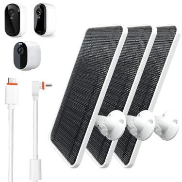 Imagem de Carregador de painel solar para câmera Spotlight Arlo Essential/XL, câmera Arlo Essential 2K/2K XL, com cabo micro USB e tipo C de 3 m e suporte de liga de alumínio ajustável, carregador de painel