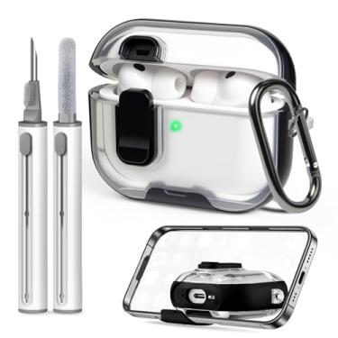 Imagem de MOLOPPO Capa para AirPods Pro 3 com trava e mosquetão, [proteção de nível militar] [suporta carregamento sem fio] capa rígida antiarranhões para AirPods Pro 3ª geração, preta