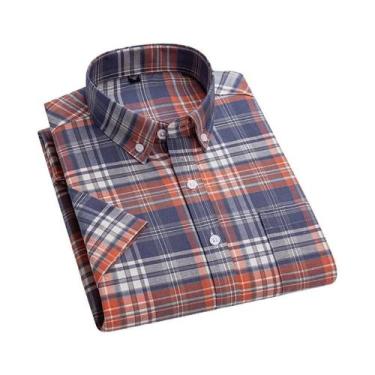 Imagem de Camisa Social Masculina 100% Algodão Oxford De Manga Curta Xadrez Ajus