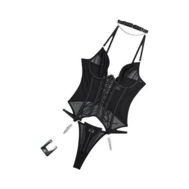 Imagem de Conjunto De Lingerie Sexy Feminina Com Sutiã De Renda 3 Peças Transpar