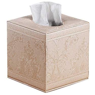 Imagem de Caixa de lenços Bover caixa quadrada de papel de couro para escritório doméstico suporte de toalha de papel para veículo comercial bordado dourado