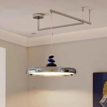 Imagem de Luminária pendente LED para mesa de jantar, com braço giratório e intensidade regulável. Luminária pendente moderna com controle remoto e altura ajustável para corredor, ilha de cozinha, sal