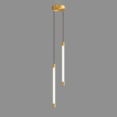 Imagem de Luminária pendente tubular longa de cobre, luminária suspensa ultrafina de latão com cúpula de acrílico canelado, luminárias de cabeceira lineares, lustre LED moderno, luminárias pendentes d