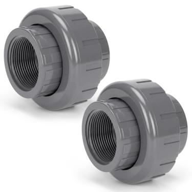 Imagem de Pangda Pacote com 2 acessórios para tubos de PVC de 3,5 cm compatível com a série 898, Schedule 80, União com anel de vedação EPDM, rosca fêmea x fêmea NPT, cinza