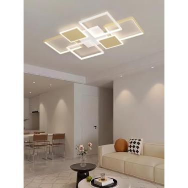 Imagem de Luminária de teto LED regulável, moderna e retangular, com design criativo e controle remoto (temperatura ajustável de 3000K a 6000K), ideal para sala de estar, sala de jantar e escritório (