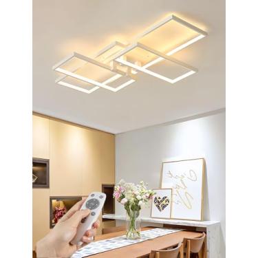 Imagem de Luminária de teto moderna com LED dimerizável, embutida e com controle remoto. Lustre quadrado em acrílico para quarto, cozinha, sala de estar e escritório (branco, 80 cm).