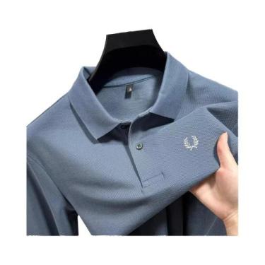 Imagem de Camisa Polo De Algodão Luxuosa Masculina De Manga Longa Moda De Outono