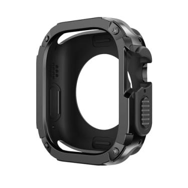 Imagem de SOMKB Capa 2 em 1 para Apple Watch Series 8/7/SE/6/5/4 Ultra 41 mm, 45 mm, 40 mm, 44 mm, 49 mm, TPU, policarbonato, protetor à prova de choque para iWatch (preto, 41 mm)