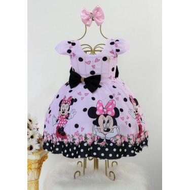 Imagem de Vestido Infantil Minnie Rosa Festa Temática  E Tiara - Pingo De Gente 