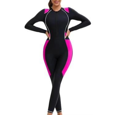 Imagem de HISETPFDE Maiô feminino de manga comprida Rash Guard, parte de baixo, FPS 50+, roupa de banho de surfe, rosa