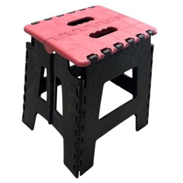 Imagem de Banqueta Dobrável 100kg Alça de Transporte PP Reforçado Portátil Casa Camping Pesca Banco(Rosa)