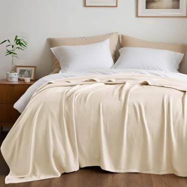 Imagem de Cobertor Queen Size, 70% raiom (derivado de bambu) e 30% algodão, tecido jacquard leve, cobertor de verão respirável e macio para cama ou sofá, 228 x 228 cm, marfim