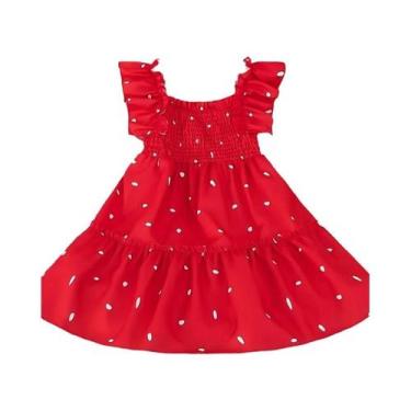 Imagem de Vestido Vermelho Sem Mangas Com Estampa De Corações Para Bebês Meninas