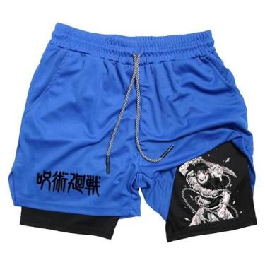 Imagem de Shorts De Corrida Masculinos 2 Em 1 Em Malha Com Estampa De Anime, Cal