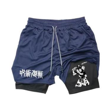 Imagem de Shorts De Corrida Masculinos 2 Em 1 Em Malha Com Estampa De Anime, Cal