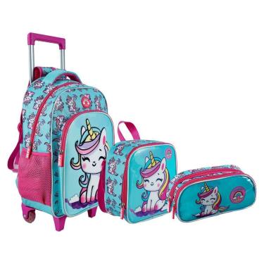 Imagem de Kit Mochila Escolar Creche Menina Estojo Lancheira Térmica-Feminino