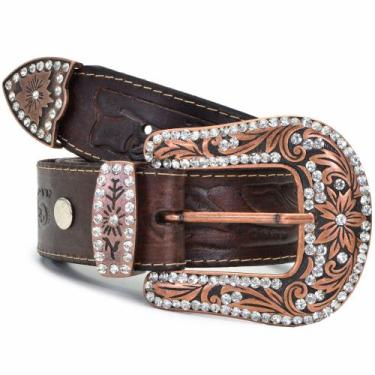 Imagem de Cinto Feminino Country Muladeiro Strass Sertanejo Rodeio Br Couro Marr