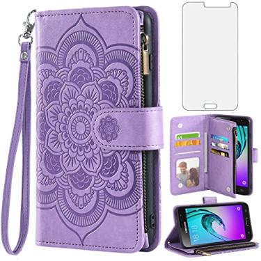 Imagem de Asuwish Compatível com Samsung Galaxy J3 2016/J 3 V/J36V/Sky/Amp Prime, capa tipo carteira de vidro temperado, flip com porta-cartões, capa para celular para Glaxay Sol J3V JV3 J36 6 J320V J320A roxo