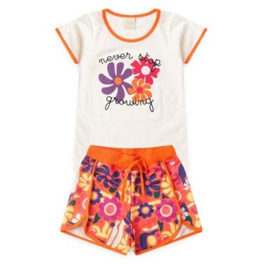 Imagem de Conjunto Verão Menina Natural Blusa e Shorts Boxeador Florizinhas, 2