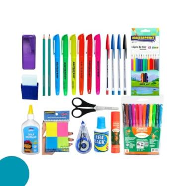 Imagem de Kit 47 Itens Material Escolar Volta às Aulas, Ensino Fundamental e Médio Básico, Caneta, Lápis, Borracha, Corretivo