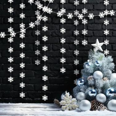Imagem de Kit de guirlanda de floco de neve branco pérola gelado decorações de natal penduradas flocos de neve decoração de árvore Streamer bandeirinha para festa de inverno no país das maravilhas aniversário casamento ano novo chá de bebê decoração de casa