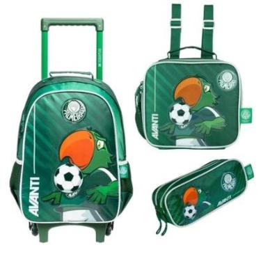 Imagem de Kit Mochila Com Carrinho Lancheira Térmica e Estojo Duplo Palmeiras Verdão-Unissex