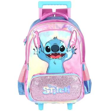 Imagem de Mochila Escolar Infantil Stitch Costas +Rodinhas Roxo Luxcel