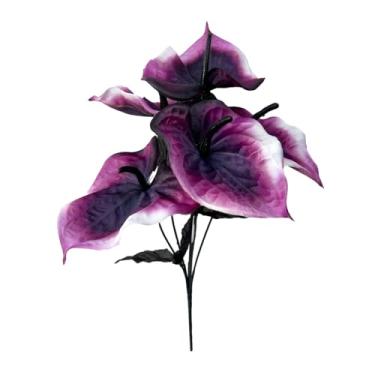 Imagem de Pacote com 2 buquê de flores de lírio de calla artificial preta, 10 cabeças falsas de lírio de calla roxas góticas com folhas para casamento, casa, escritório, bar, café, decoração de jardim de