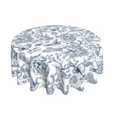 Imagem de Toalha de mesa floral azul vintage redonda 178 cm chinoiserie azul floral pássaro tecido de poliéster casa de fazenda ao ar livre primavera verão flores beija-flor capa de mesa para cozinha, jantar